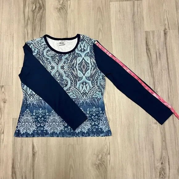 Vintage y2k Jalate ringer top in blue paisley sz L. Stretchy long sleeve NWOT - Picture 5 of 8